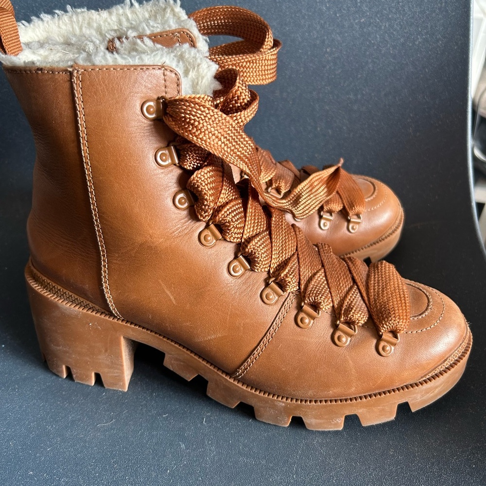 SCHUTZ Tan Lace-Up Boots with Chunky Heel